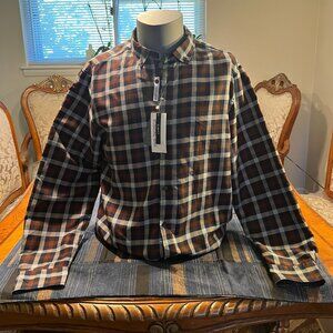 Plaid Men's Button Up Shirt XL Brown & Blue NWT